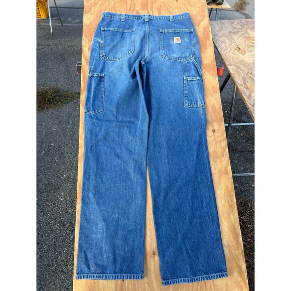 Carhartt Jeans Mens 34x36 Blue Denim Carpenter Utility Work Dungaree distress - Picture 4 of 10